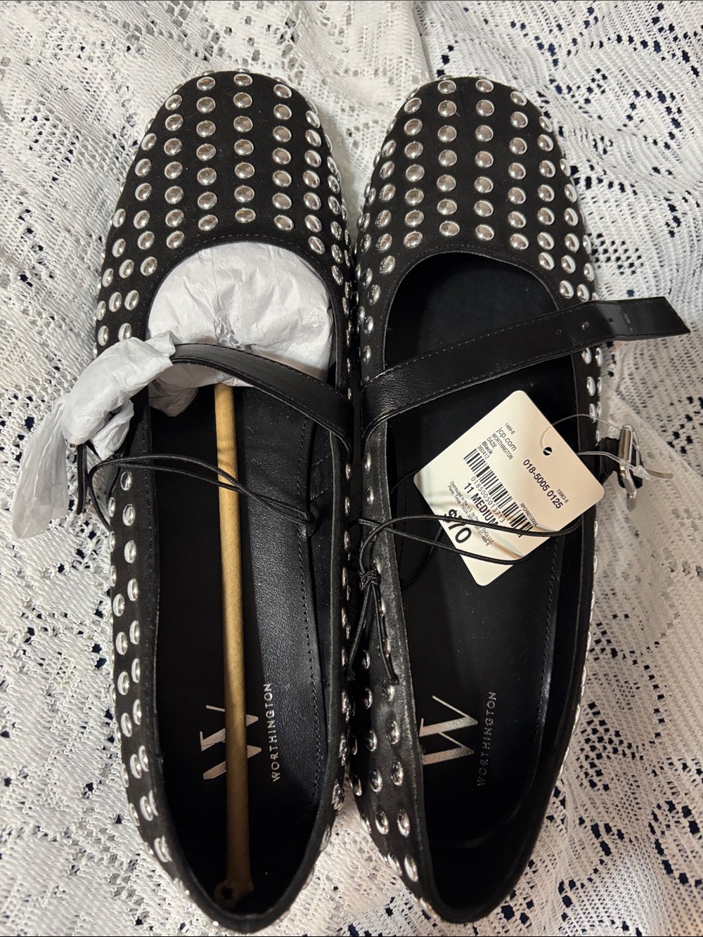 Worthington Black Studded Mary Jane Flats with Silver Accents